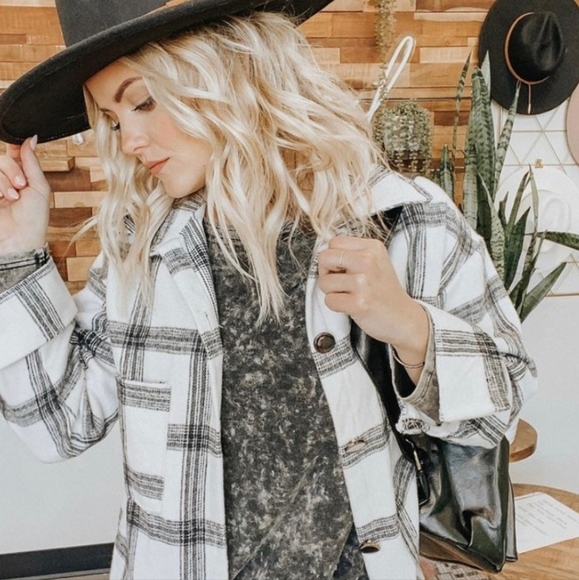 BiBi Curved Hem Sequin Plaid Button Up Shacket main image 1